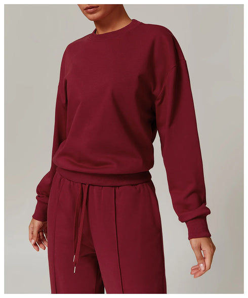 Women's 2-Piece Crewneck Top and Long Mid Rise Sports Pants Set